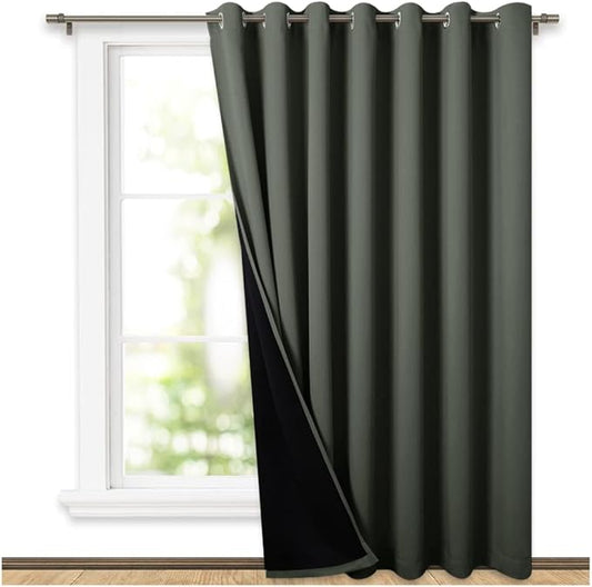 NICETOWN 100% Blackout Window Curtain Panel, Heat and Full Light Blocking Drape with Black Liner for Nursery, 84" Drop Thermal Insulated Drapery (Dark Mallard, 1 Piece, 70" Wide Each Panel)