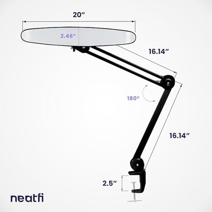 Neatfi XL 2,200 Lumens LED Desk Lamp with Clamp, 24W Bright Architect Task Lamp, 20 Inches Dimmable Computer Light, Adjustable Desk Light for Home, Office, Crafts, Nails & Hobbies (Non-CCT, Black)