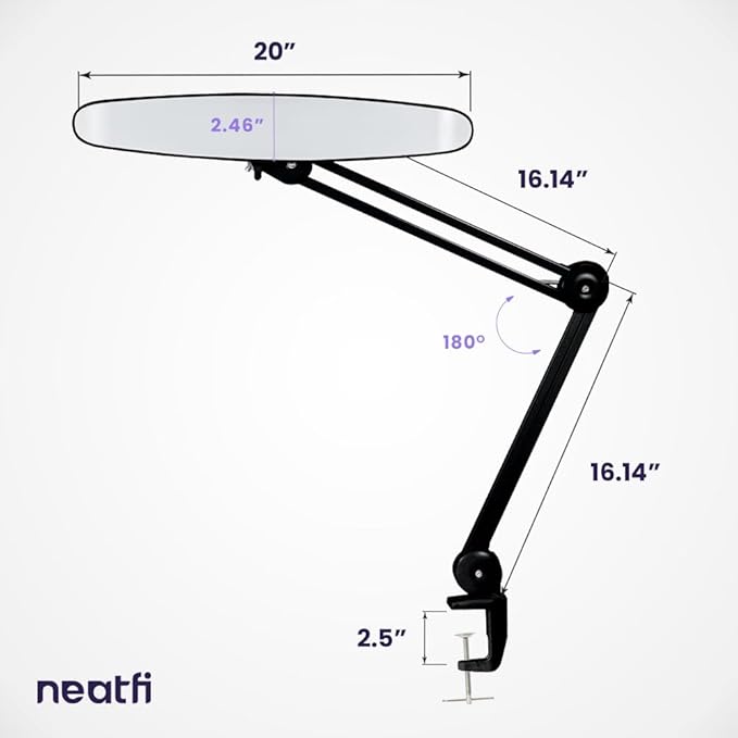 Neatfi XL 2,200 Lumens LED Task Lamp, 24W Super Bright Desk Lamp, 117 Pcs SMD LED, 4 Level Brightness, Dimmable, Task LED Light for Home, Office, Workbench (CCT, Black)