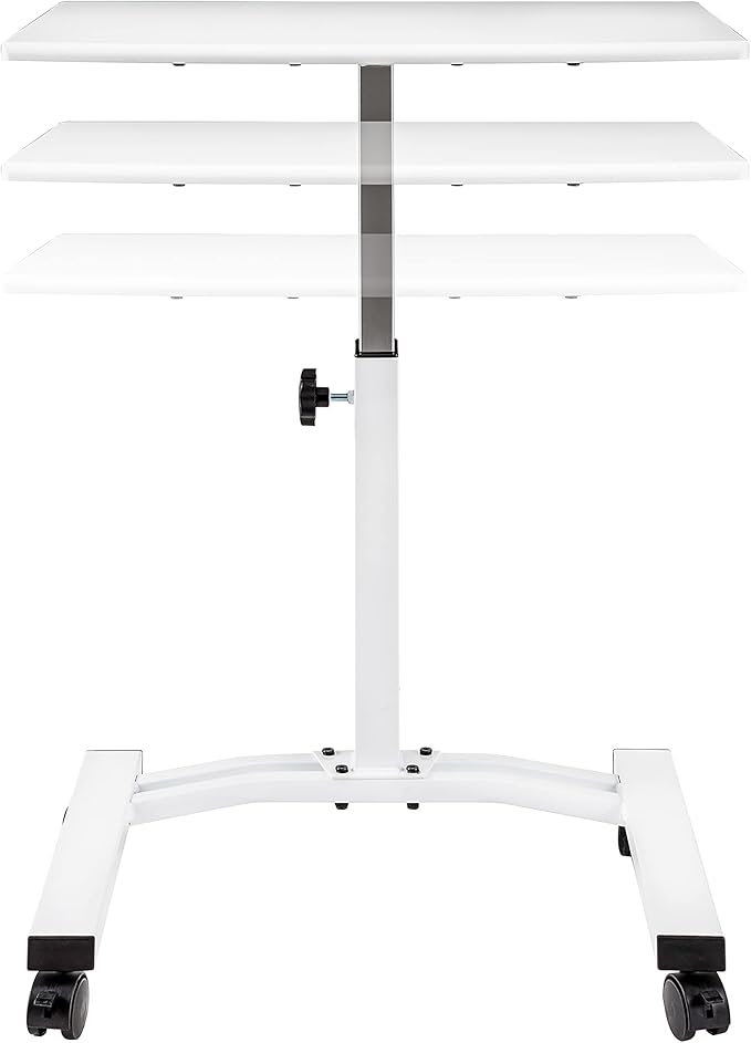 Seville Classics Airlift Mobile Height Adjustable Laptop Stand Computer Workstation for Sitting Classroom Home Office Medical Table w/Wheels, Flat Desk 24", White