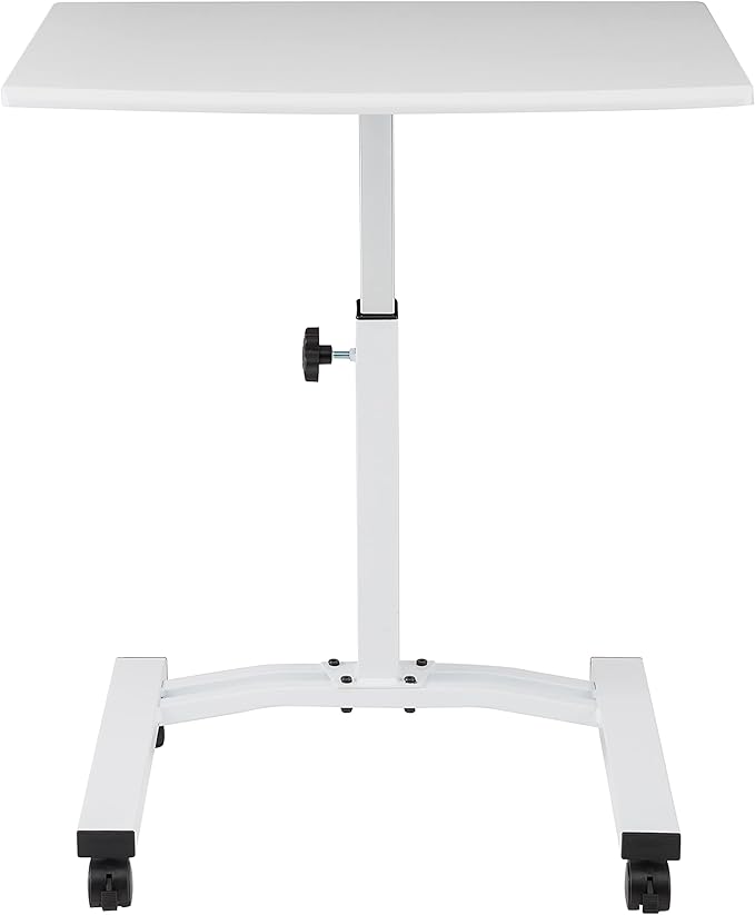 Seville Classics Airlift Mobile Height Adjustable Laptop Stand Computer Workstation for Sitting Classroom Home Office Medical Table w/Wheels, Flat Desk 24", White