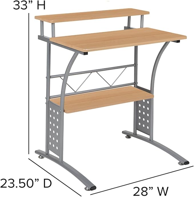 Flash Furniture Clifton Maple Computer Desk with Top and Lower Storage Shelves 28 Inch