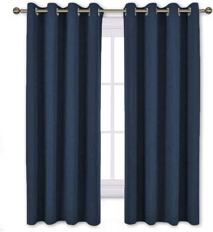 NICETOWN Blackout Curtains and Drapes for Kitchen - Thermal Insulated Solid Grommet Top Blackout Panels/Draperies for Kid's Room (Navy, 1 Pair, 52 x 63 Inch)