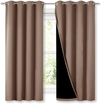 NICETOWN Total Blackout Panels for Nursery, Super Soft, Heavy Duty and Thick Window Treatment Curtains 63 inches Long with Black Lined for Basement, (1 Pair, Cappuccino, 52 inches Wide Each Panel)