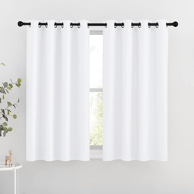 NICETOWN White Room Darkening Curtain Panels - Tripe Weave Thermal Insulated Grommet Room Darkening Window Draperies and Curtains for Bedroom (Set of 2, 46 x 54 inches in White)