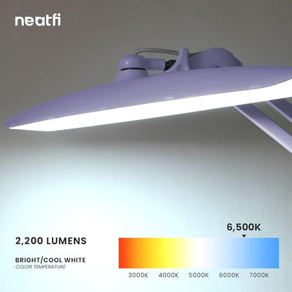 Neatfi XL 2,200 Lumens LED Desk Lamp with Clamp, 24W Bright Architect Task Lamp, 20 Inches Dimmable Computer Light, Adjustable Desk Light for Home, Office, Crafts, Nails & Hobbies (Non-CCT, Lavender)