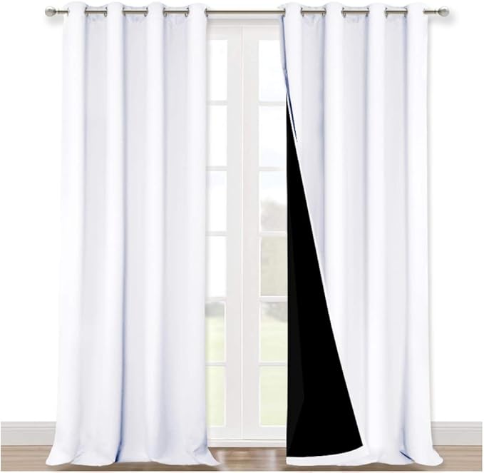 NICETOWN White 100% Blackout Curtains for Windows, Pack of 2, 52 inches W x 102 inches L, Super Heavy-Duty Black Lined Total Darkness Drapes for Bedroom, Privacy Assured Window Treatment for Patio