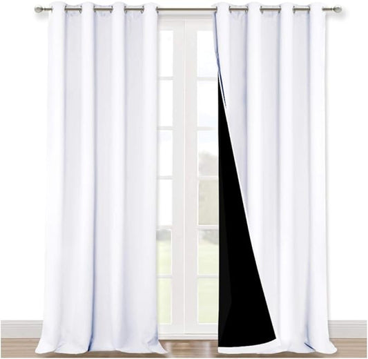 NICETOWN Full Shading Curtains 90 inches Long 2 Panels Set for Windows, Super Heavy-Duty Black Lined Blackout Curtains for Bedroom, Privacy Assured Window Treatment (White, Pack of 2, 52 inches W)