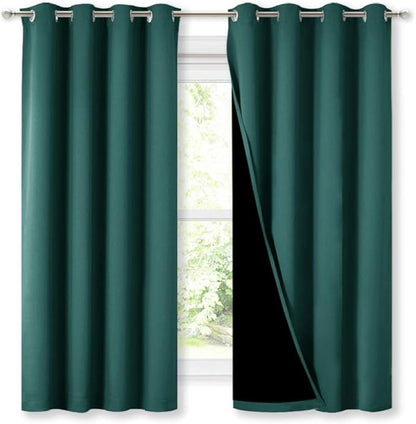 NICETOWN 100% Blackout Curtain Panel, Thermal Insulated Black Liner Curtain for Nursery Room, Noise Reducing and Heat Blocking Drape for Windows (1 Panel, Hunter Green, 52-inch Wide by 63-inch Long)