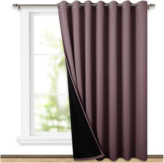 NICETOWN 100% Blackout Window Curtain Panel, Heat and Full Light Blocking Drape with Black Liner for Nursery, 84 inches Drop Thermal Insulated Drapery (Dry Rose, 1 Piece, 70 inches Wide Each Panel)