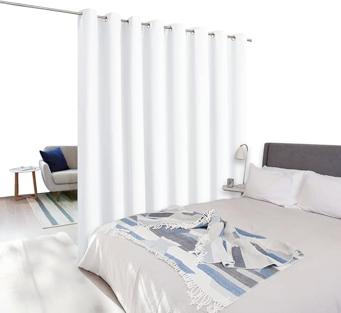 NICETOWN Closet Door Curtain, Room Dividers Panel Screens Partitions, Wide Width Grommet Top Morden Privacy Heavy Curtain Room Divider, Commercial Room Dividers (1 Pcs, 8ft Tall x 15ft Wide, White)