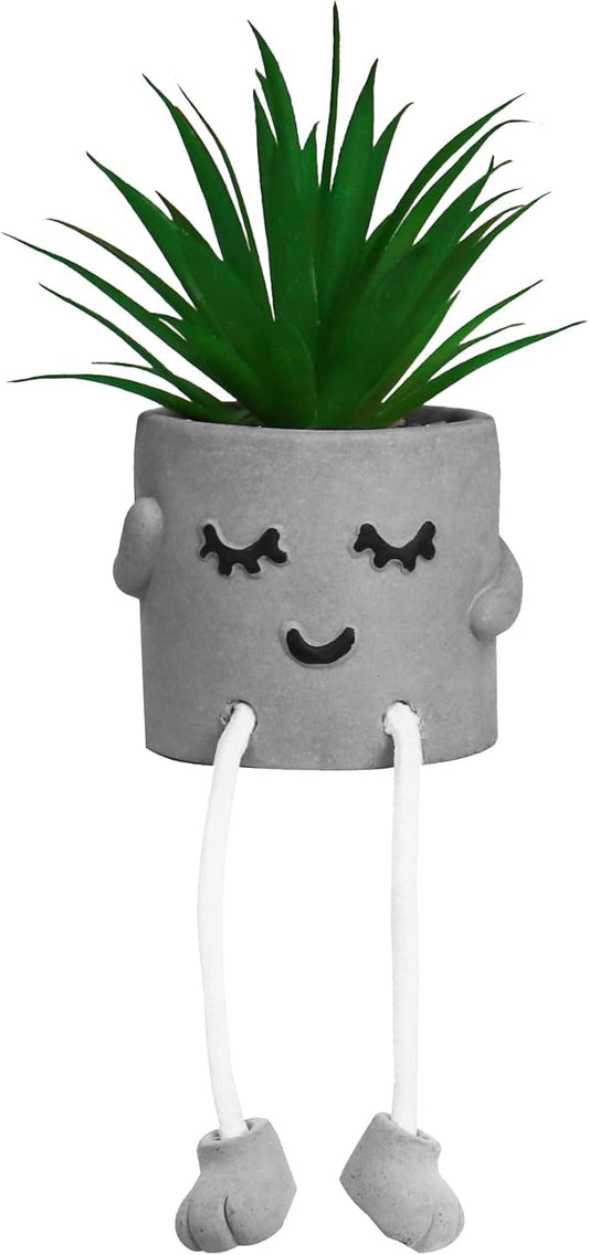 Zerzsy Artificialplant Succulents in Cement Pots with Hanging Leg, Kitchen Shelf Decor,Bathroom Shelf Decor,Shelf Decor Accents,Office Wall Decor - Set of 1