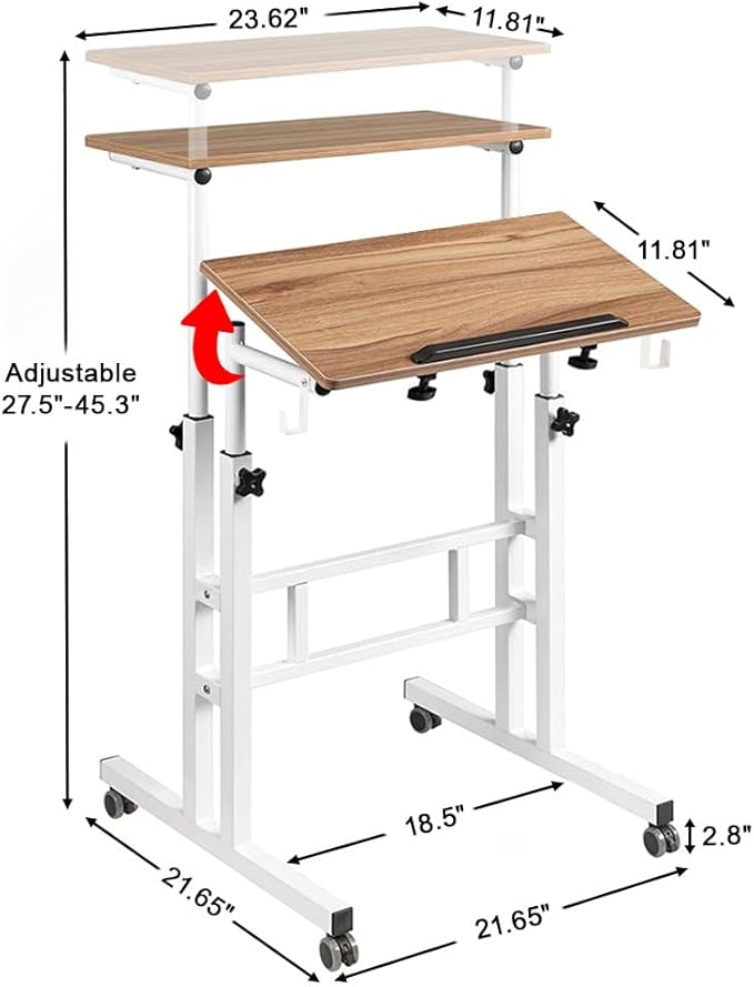 SIDUCAL Small Standing Desk, Portable Stand Up Desk, Height Adjustable Mobile Standing Desk Converter with Wheels Computer Workstations, Rolling Desk Laptop Cart for Standing or Sitting, Vintage Oak