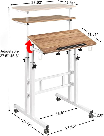 SIDUCAL Small Standing Desk, Portable Stand Up Desk, Height Adjustable Mobile Standing Desk Converter with Wheels Computer Workstations, Rolling Desk Laptop Cart for Standing or Sitting, Vintage Oak