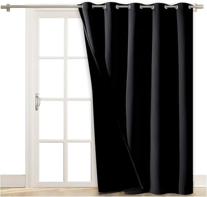 NICETOWN Extra Wide Patio Door Curtain, Super Heavy-Duty Thermal Sliding Glass Door Lined Drape, Privacy Assured 100% Blackout Window Treatment(Black, 1 Panel, 62 inches W x 84 inches L)