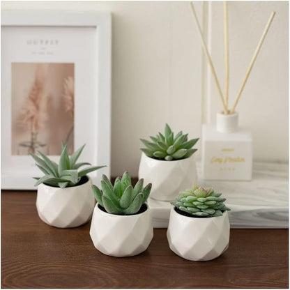 CADNLY Fake Succulent Plant Set - Artificial Succulent Plants for Women Desk - Realistic Faux Succulents in Ceramic Pots - Mini Green Succulent Decor for Bedroom Bathroom Office Shelf Decor