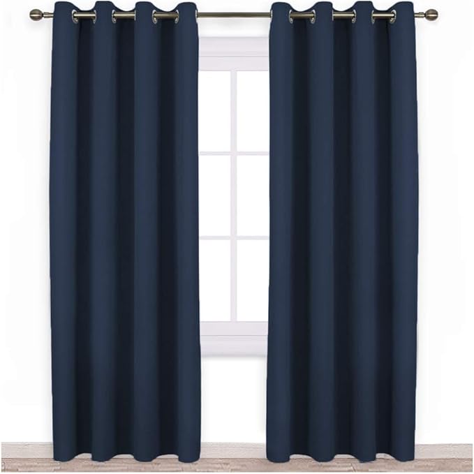 NICETOWN Blackout Navy Blue Curtains for Bedroom - Window Treatment Energy Saving Thermal Insulated Solid Grommet Room Darkening Drapes for Living Room (2 Panel, W52 x L84)