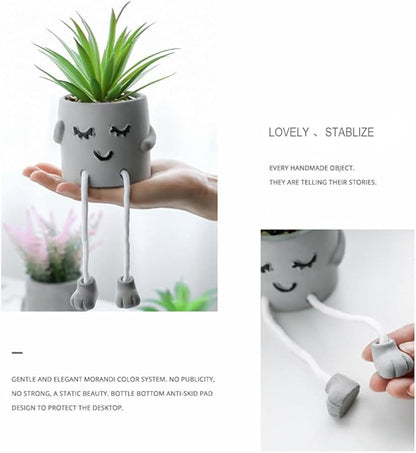 Zerzsy 3pcs Creative Artificial Succulents with Gray Flower Pots, Mini Potted Succulents for Home Office Desk Decor and Gift Choice