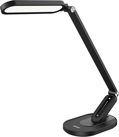 JKSWT LED Desk Lamp, Eye-Caring Table Lamps Natural Light Protects Eyes Dimmable Office Lamp with 5 Color Modes USB Charging Port Touch Control and Memory Function, 10W Reading Lamp,Black