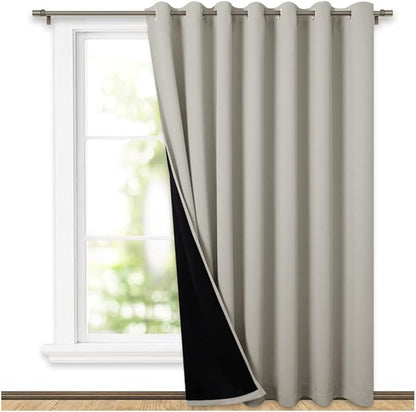 NICETOWN Natural Full Shading Wall Curtains for Patio Door, Super Heavy-Duty Thermal Backing Sliding Glass Door Drape, Privacy Assured Window Treatment(1 Panel, 100 inches W x 84 inches L)