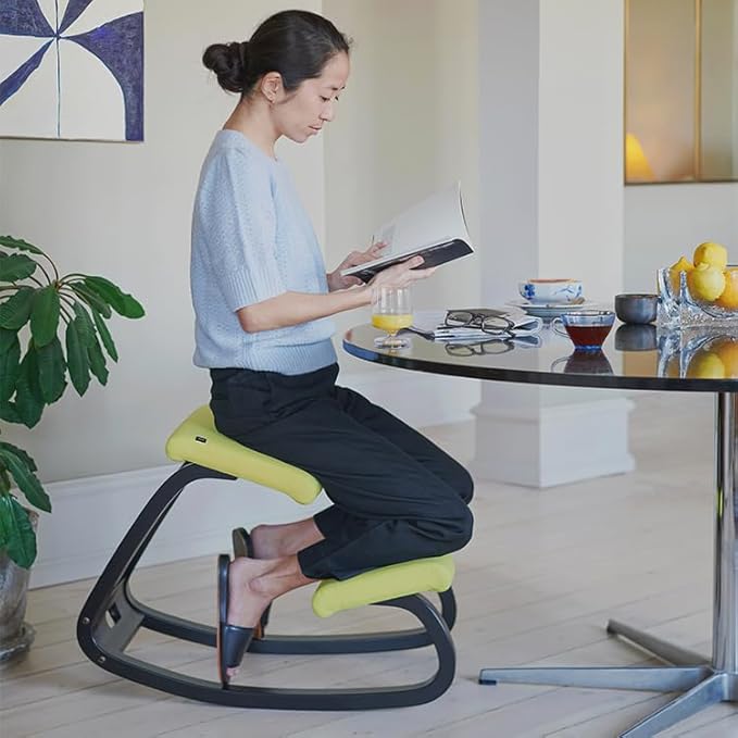 Varier Variable Balans Original Kneeling Chair Designed by Peter Opsvik (Black Revive Fabric with Black Ash Base)