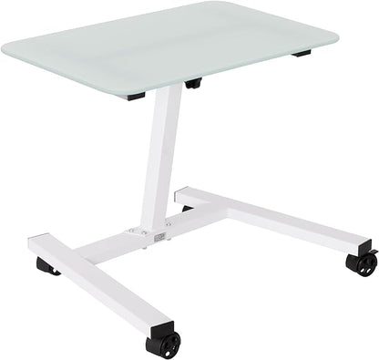 Seville Classics Airlift Mobile Height Adjustable Laptop Stand Computer Workstation for Sitting Classroom Home Office Medical Table w/Wheels, Tempered Glass (24"), White