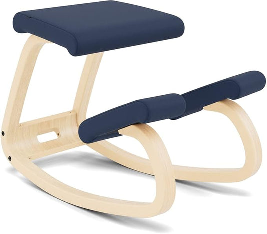 Varier Variable Balans Original Kneeling Chair Designed by Peter Opsvik (Dark Blue Revive Fabric with Natural Ash Base)