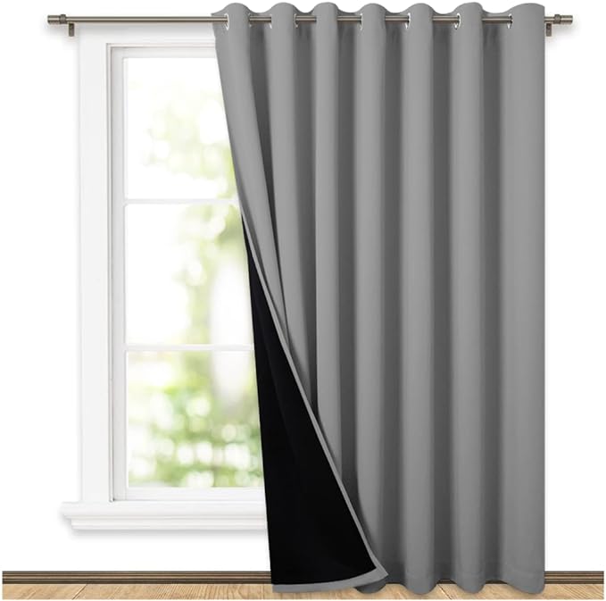 NICETOWN Total Shade Patio Door Curtain, Heavy-Duty Full Light Shading Sliding Door Drape Room Divider Curtain, Vertical Blind for Window（1 Panel, 100 inches Wide x 95 inches Long, Silver Gray