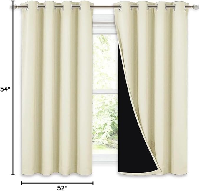 NICETOWN Cold Blocking Curtains, Bedroom Full Blackout Curtain Panels, Great Job for Blocking Light, Complete Blackout Draperies with Black Liner for Night Shift (Beige, Set of 2, 52 by 54-inch)