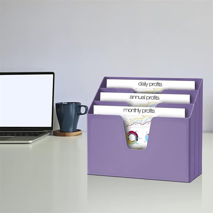 Acrimet Horizontal Triple File Folder Holder Organizer (Purple Color)