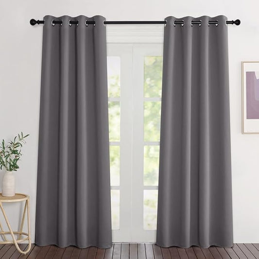 NICETOWN Blackout Grey Curtains 84 inches Long, Grommet Room Darkening Thermal Insulated Sound Dampening Window Treatments for Bedroom/Home Office, 2 Panels, W46 x L84