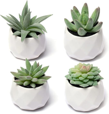 CADNLY Fake Succulent Plant Set - Artificial Succulent Plants for Women Desk - Realistic Faux Succulents in Ceramic Pots - Mini Green Succulent Decor for Bedroom Bathroom Office Shelf Decor