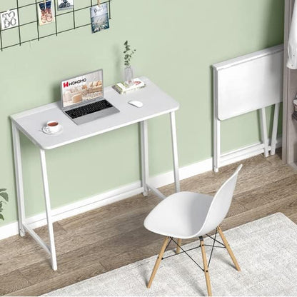 WOHOMO Folding Desk, Small Writing Desk 39.4", Space-Saving Foldable Laptop Table Writing Workstation for Home Office, Easy Assembly, White