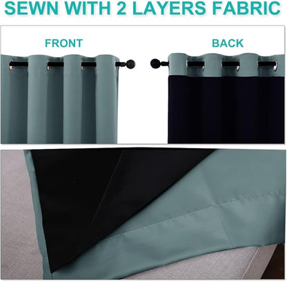 NICETOWN 100% Blackout Window Curtain Panels, Full Light Blocking Drapes with Black Liner for Nursery, 72-inch Drop Thermal Insulated Draperies (Aqua, 2 Pieces, 52-inch Wide Per Panel)