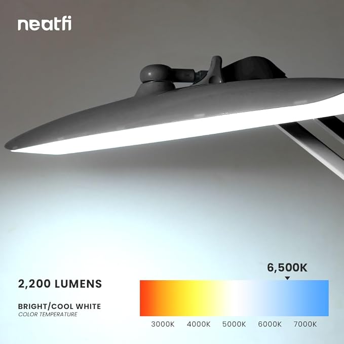 Neatfi XL 2,200 Lumens LED Desk Lamp with Clamp, 24W Bright Architect Task Lamp, 20 Inches Dimmable Computer Light, Adjustable Desk Light for Home, Office, Crafts, Nails & Hobbies (Non-CCT, Silver)