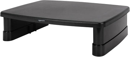 Amazon Basics Height Adjustable Rectangular Computer Monitor Riser Desk Stand with Storage for Reduced Neck Strain - Fits Monitors, Laptops Up to 22lbs, Black