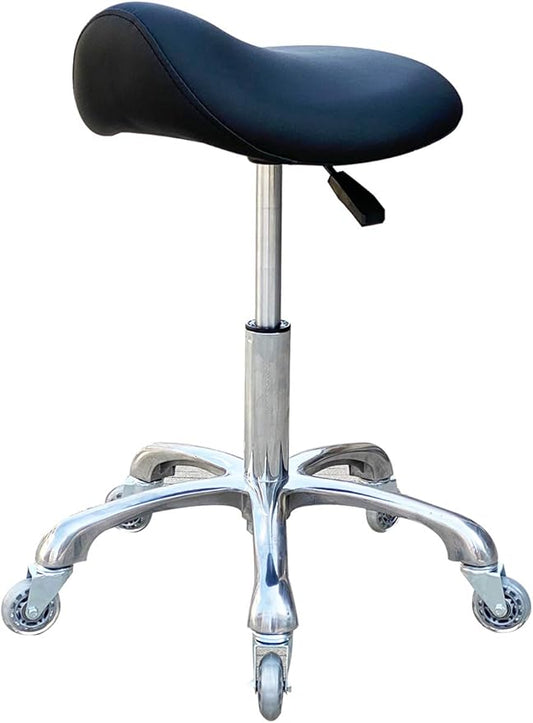 Professional Saddle Stool with Wheels Ergonomic Swivel Rolling Height Adjustable for Clinic Dentist Beauty Salon Tattoo Home Office (Black)