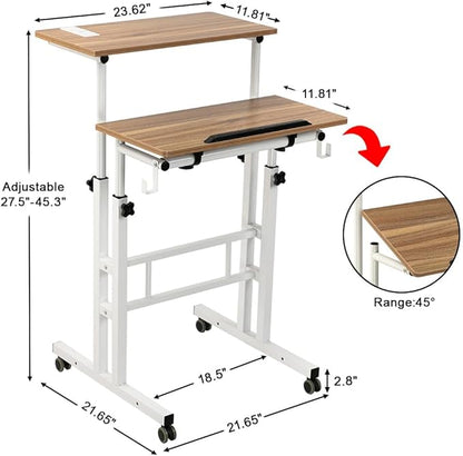 SIDUCAL Mobile Stand Up Desk, Adjustable Laptop Desk with Wheels, Home Office Workstation with USB Ports and Outlets, Rolling Desk Laptop Cart for Standing or Sitting, Vintage Oak