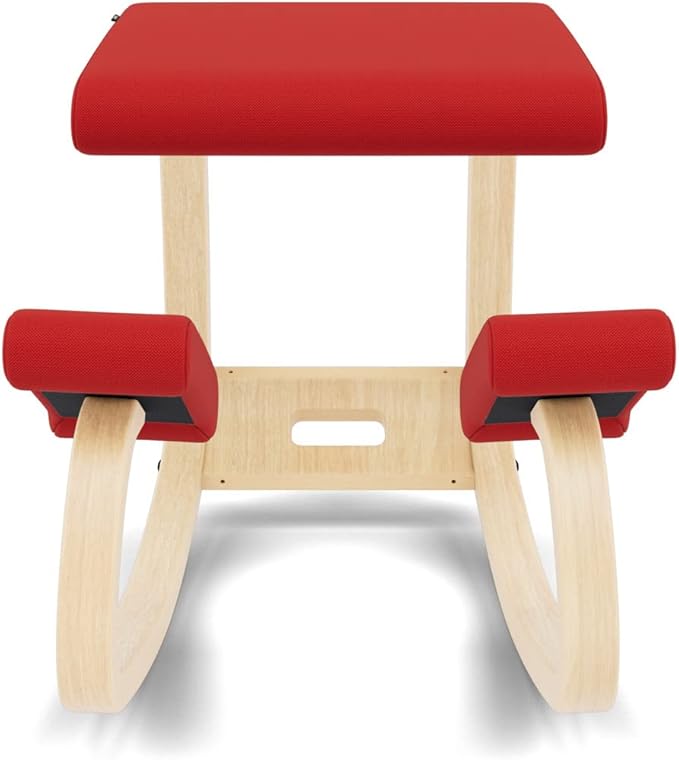 Varier Variable Balans Original Kneeling Chair Designed by Peter Opsvik (Red Revive Fabric with Natural Ash Base)