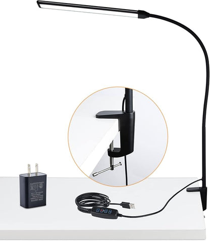 LED Desk Lamp with Clamp, Clamp Light, Tall Desk Lamp with Long Gooseneck, 11W, 850 LMS, 3 Color Modes, 10 Brightness Levels, Eye-Caring, Clip on Desk Light for Reading, Home, Office