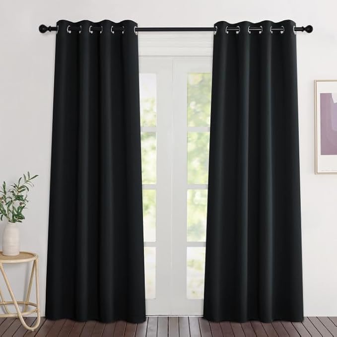 NICETOWN Black Blackout Curtains 84 inch Length 2 Panels, Grommet Thermal Insulated Window Treatments Light & Sound Reducing Drapes for Living Room/Bedroom, W46 x L84