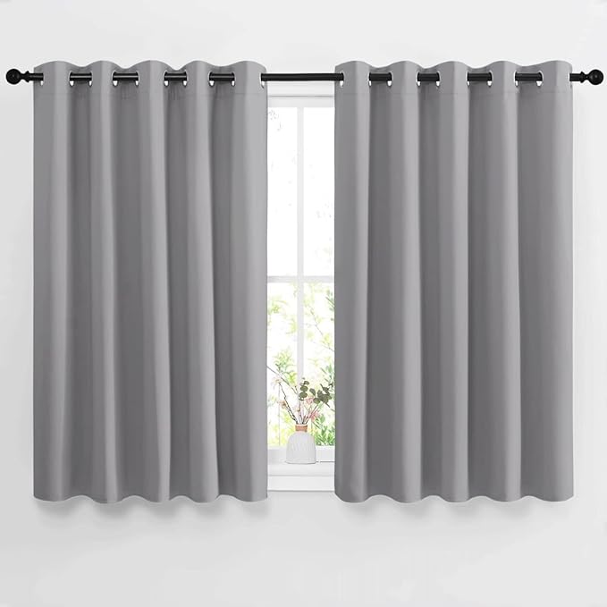 NICETOWN Bedroom Blackout Curtain & Drapes - Grommet Solid Window Treatment Thermal Insulated Noise Reducing for Bedroom/Home Office (2 Panels, W66 x L54, Silver Grey)