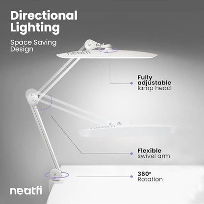 Neatfi XL 2,200 Lumens Adjustable LED Desk Lamp & Task Lamp - Bright, Dimmable Lighting for Office, Crafts, Nails & Hobbies with Clamp (Non-CCT, White)