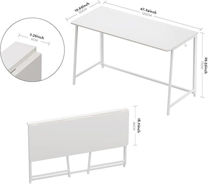 WOHOMO Folding Desk, 47.2" Foldable Computer Desk for Bedroom, Space Saving Computer Table Writing Workstation for Home Office, Easy Assembly, White