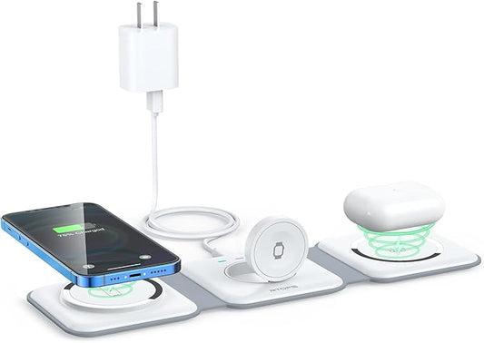 Wireless Charger 3 in 1,RTOPS Magnetic Travel Wireless Charging Station Multiple Devices,GaN 3 in 1 Charging Station,Compatible for iPhone16/15/14/13/Pro/Max,iWatch,AirPods4/3/2/Pro(Adapter Includes)