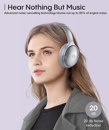 INFURTURE Active Noise Cancelling Headphones, H1 Wireless Over Ear Bluetooth Headphones, Deep Bass Headset, Low Latency, Memory Foam Ear Cups,40H Playtime (Silver)