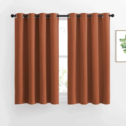 NICETOWN Half Window Curtains for Bedroom - Grommet Modern Thermal Insulated Blackout Window Drapes Sound Reducing for Nursery/Kitchen, Burnt Orange, W52 x L54, Set of 2