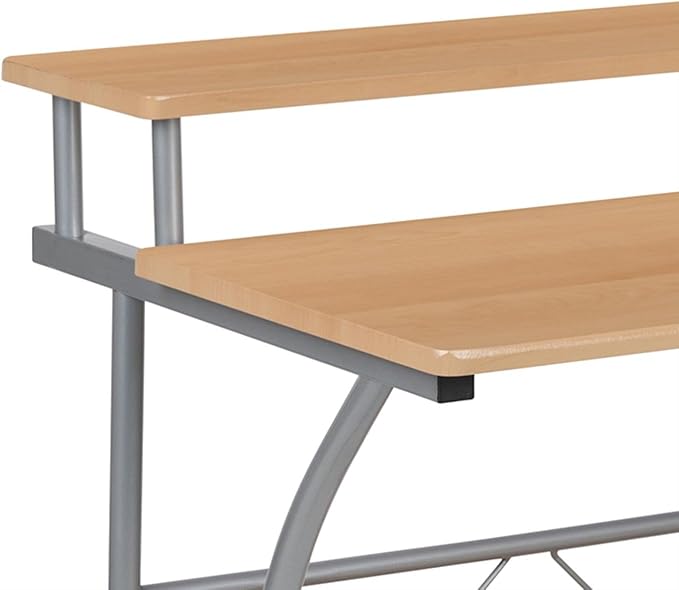 Flash Furniture Clifton Maple Computer Desk with Top and Lower Storage Shelves 28 Inch