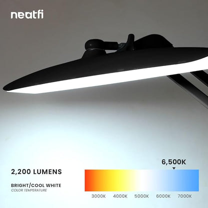 Neatfi XL 2,200 Lumens LED Desk Lamp with Clamp, 24W Bright Architect Task Lamp, 20 Inches Dimmable Computer Light, Adjustable Desk Light for Home, Office, Crafts, Nails & Hobbies (Non-CCT, Black)