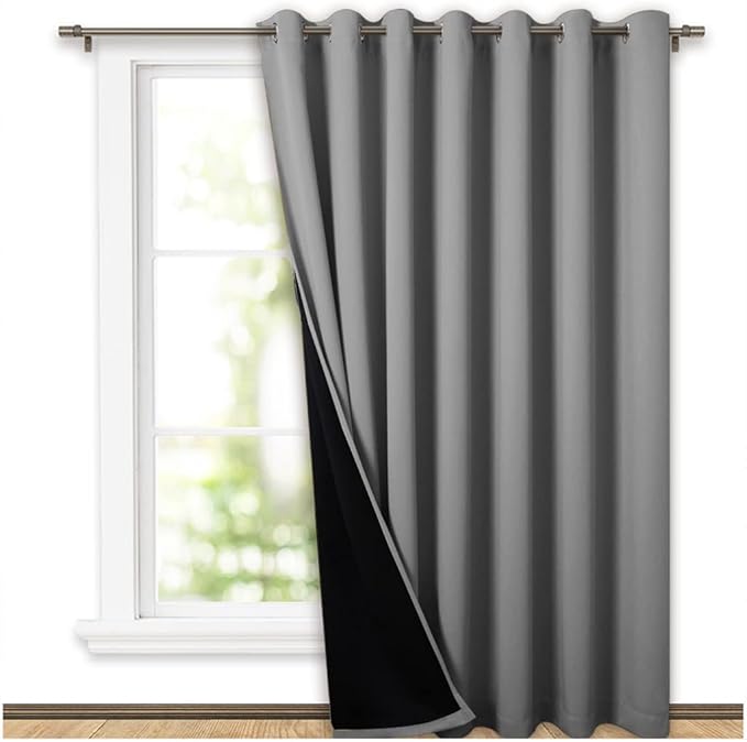 NICETOWN Total Shade Patio Door Curtain, Heavy-Duty Full Light Shading Sliding Door Drape Room Divider Curtain, Vertical Blinds for Window（1 Panels, 100 inches Wide x 84 inches Long, Silver Gray